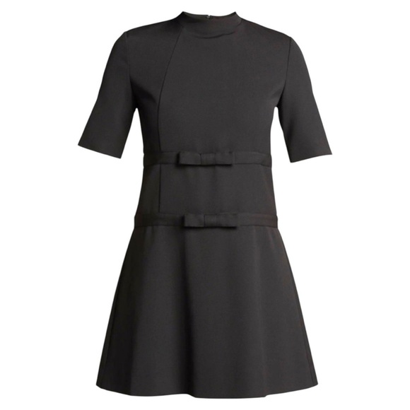 Rebecca TAYLOR Wool Short-Sleeve Bow Accent A-line Shift Structured Mini Dress - Picture 1 of 11